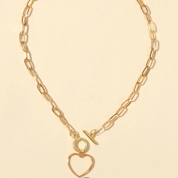 NEW Gold tone Paper Clip Chain Open Heart Toggle Choker Necklace - Picture 3 of 3